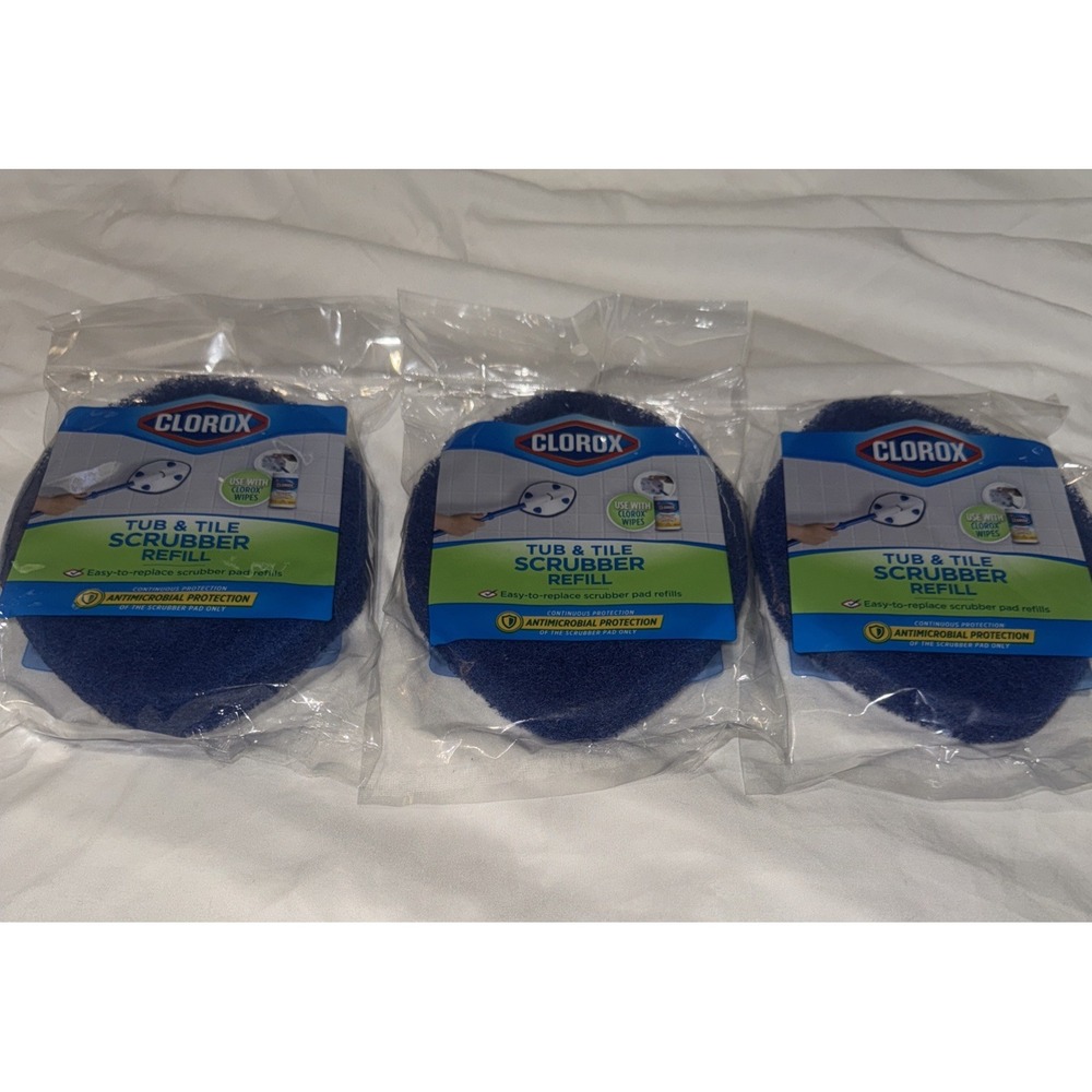 3 Clorox Tub and Tile Scrubber REFILL Pads Non-Scratch Antimicrobial